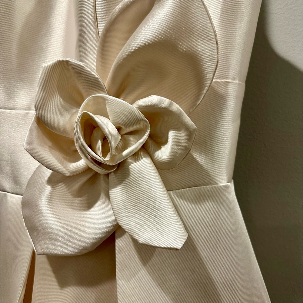 Satin Hi-Low Dress Crew Nk Formal  A Line Elegance Wedding Guest Dress w Pockets